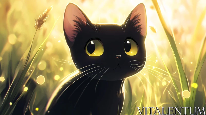 Curious Black Cat in Sunlight AI Image