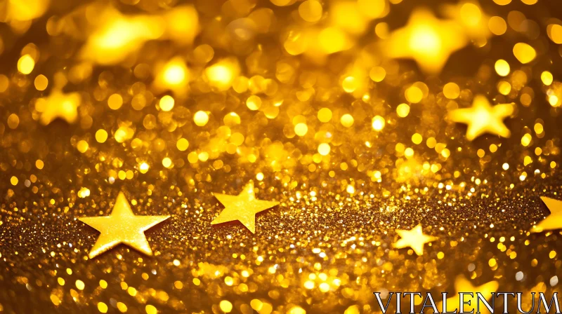 Golden Glitter with Stars in Shimmering Light AI Image