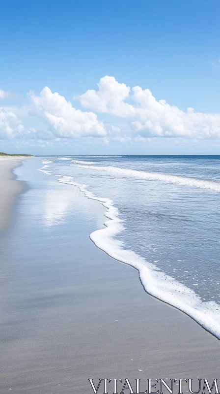 Calm Shoreline with Ocean Waves and Clouds AI Image