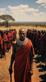 Captivating Image of a Man in Red in Front of Tribal People