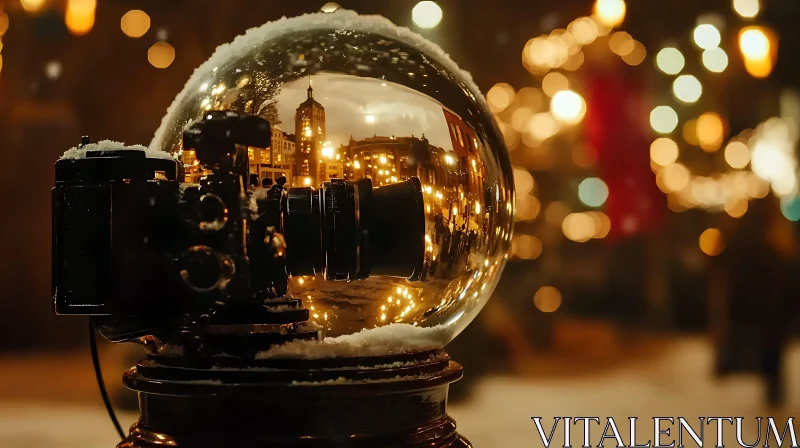 Vintage Camera Snow Globe Reflection AI Image