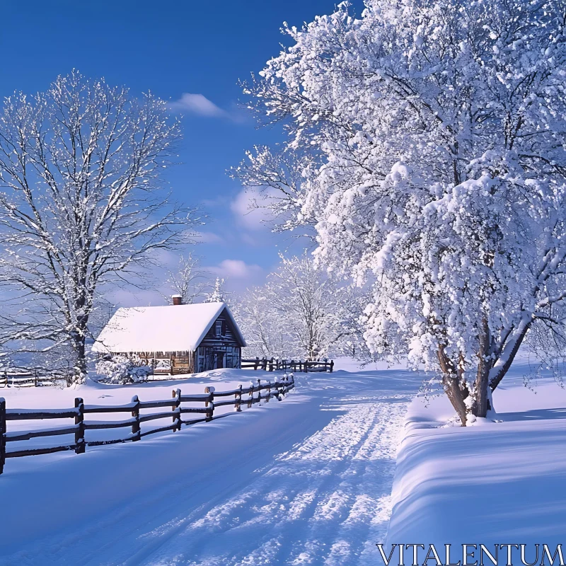 Winter Cabin in Snowy Forest AI Image