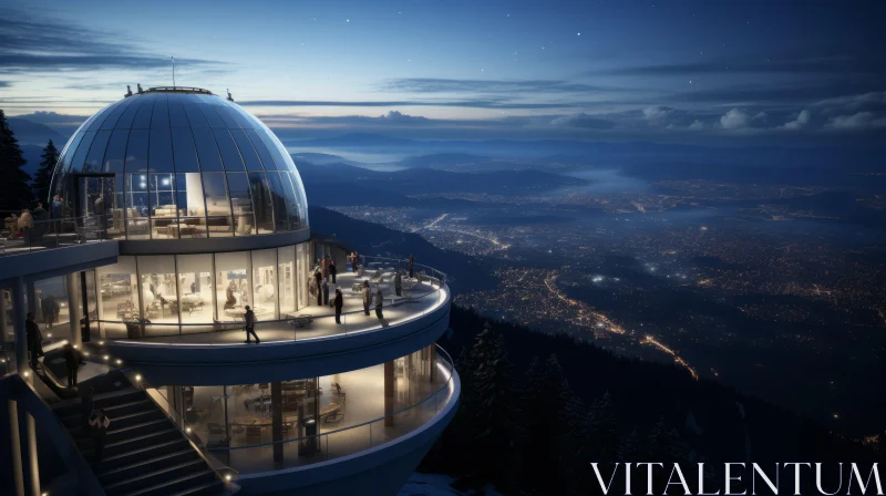 Glass Observatory on Mountain Top: Serenity and Urban Harmony AI Image