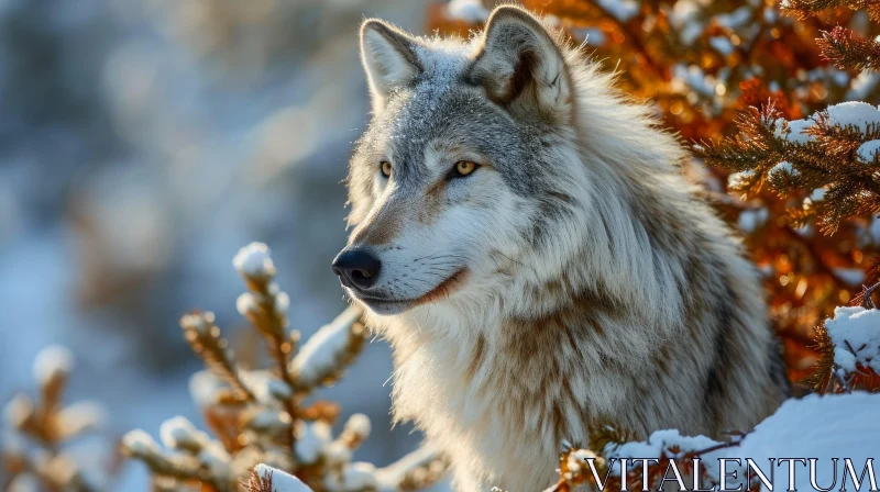 Majestic Winter Forest Portrait: Captivating Wolf in Snow AI Image
