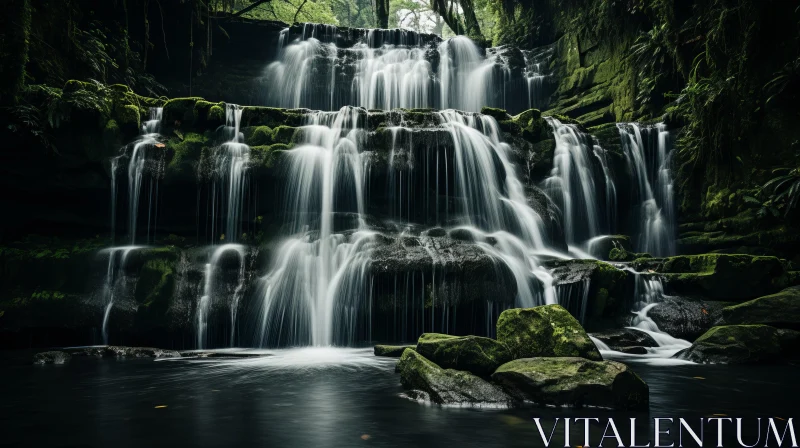 Tranquil Waterfall in Forest - British Landscape Style AI Image