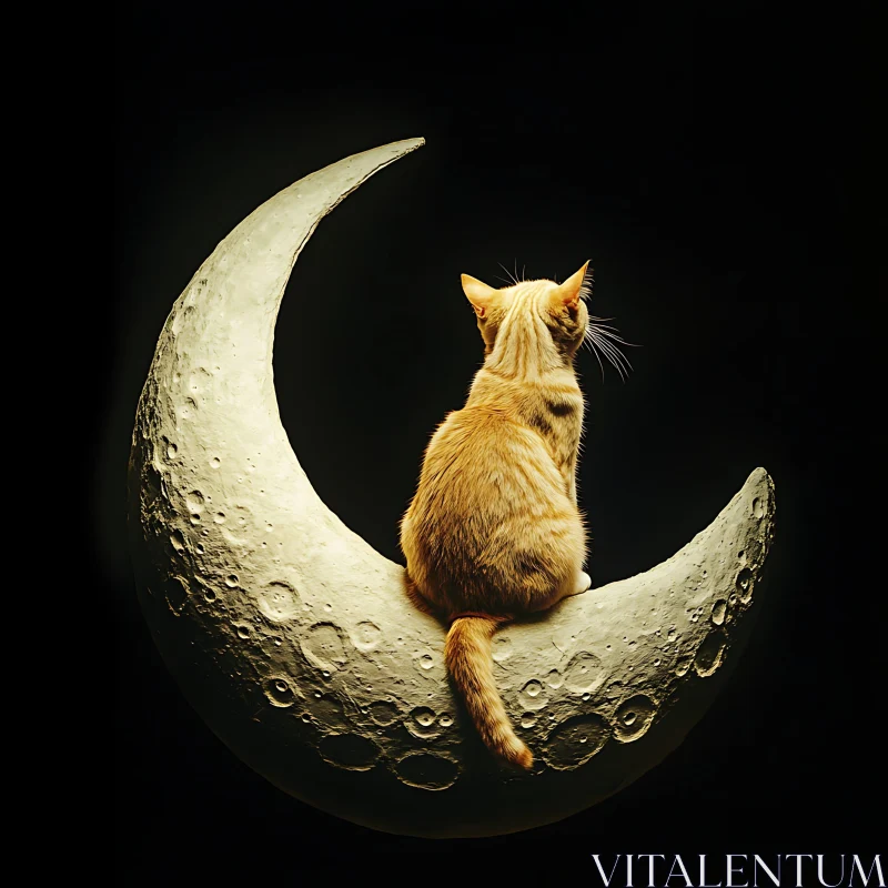 Whimsical Cat on Moon AI Image