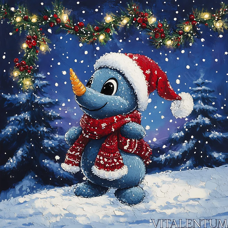 Playful Blue Snowman Celebrating Christmas AI Image