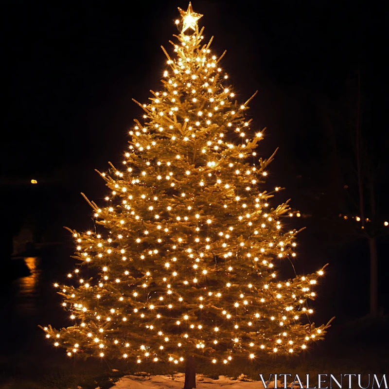 Festively Decorated Nighttime Christmas Tree AI Image