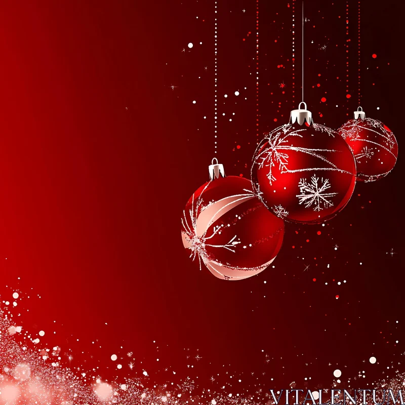 AI ART Red Holiday Ornaments with Sparkling Snowflake Designs