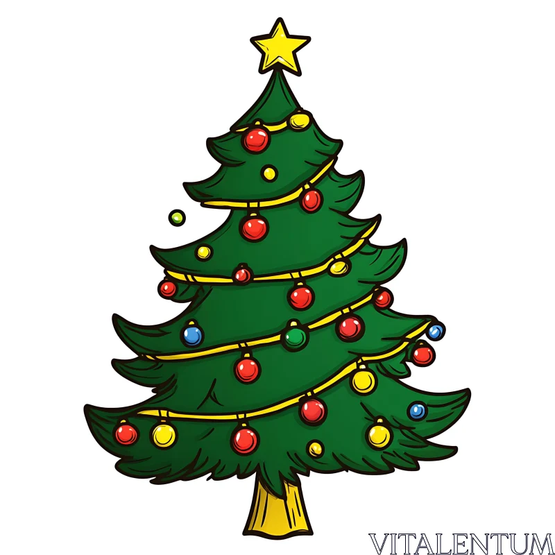 Festively Decorated Christmas Tree Illustration AI Image