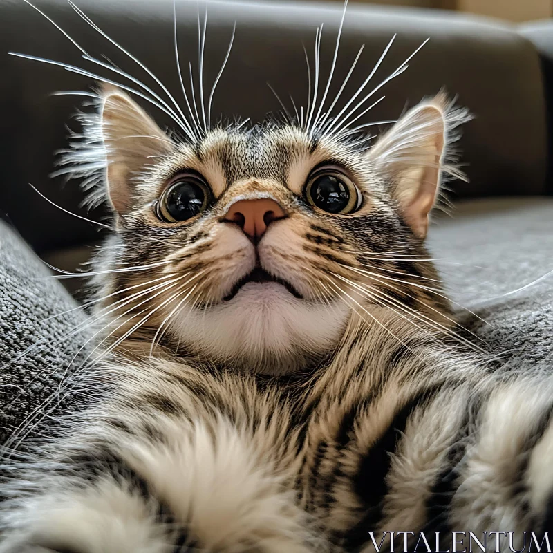 Curious Tabby Kitten Close-Up with Prominent Whiskers AI Image