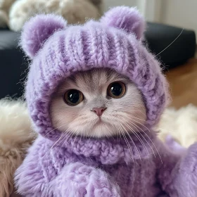 Cute Kitten Wearing Lilac Knitted Costume