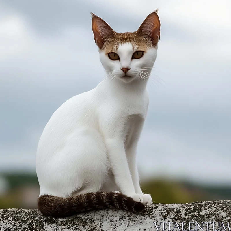 Poised White Feline with Piercing Yellow Eyes AI Image