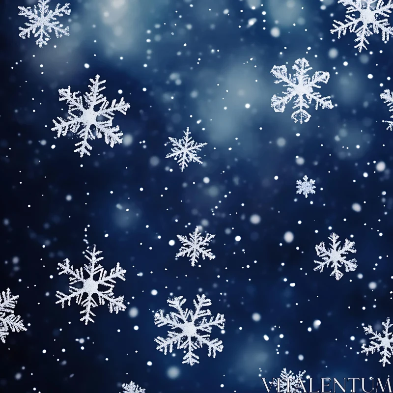 Snowflakes Gently Descending in Winter Night AI Image