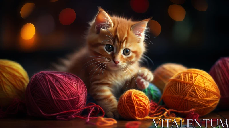 Adorable Ginger Kitten Playing with Yarn AI Image
