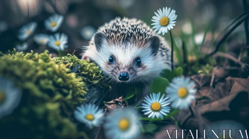 Adorable Hedgehog Surrounded by Flowers - Nature Photography AI Image