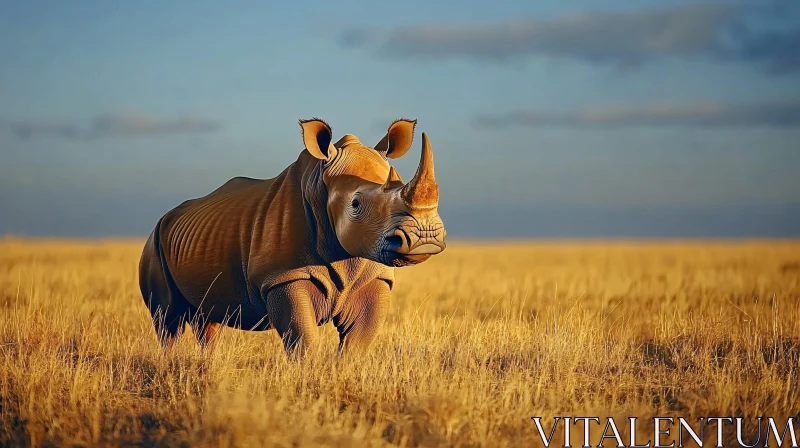 Rhinoceros in the Golden Savanna AI Image