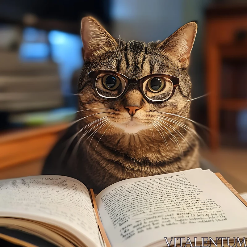 Intellectual Cat with Glasses Studying AI Image