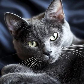 Gray Cat Close-Up Portrait with Green Eyes