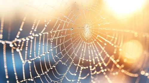 Close-Up Spider Web with Dew Drops - Captivating Nature Photography