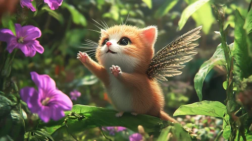 Enchanting Winged Kitten in Nature