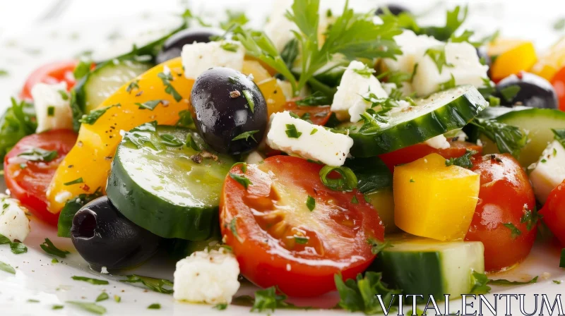 AI ART Delicious Greek Salad with Fresh Vegetables | Close-up Food Photography