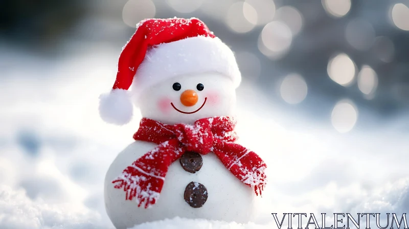 Festive Winter Snowman with Bokeh Lights AI Image