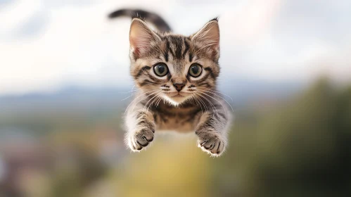 Playful Kitten Mid-Jump