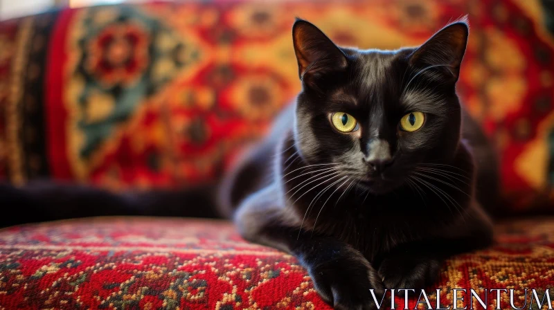 Majestic Black Cat on Red Carpet AI Image