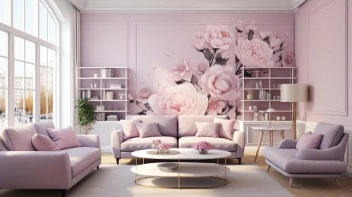 Pastel-toned Living Room with Floral Decor - Interior Design Art