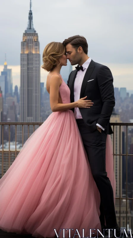 Romantic Elegance: Couple in front of Empire State Building AI Image