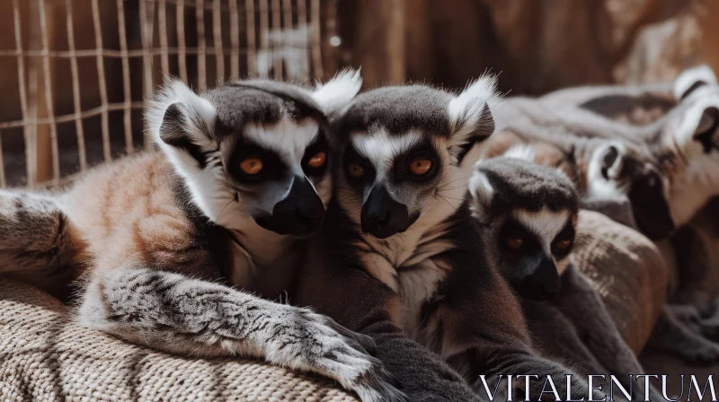 Three Lemurs Sitting on a Branch - Captivating Wildlife Photography AI Image