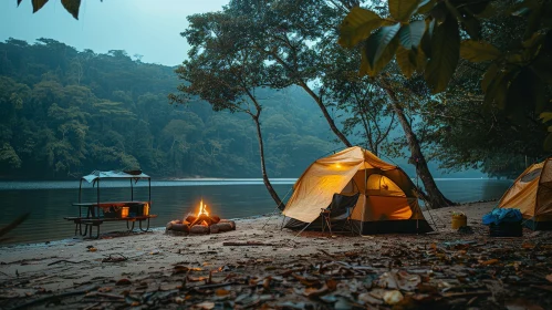 Tranquil Campsite by the River - Outdoor Adventure Scene