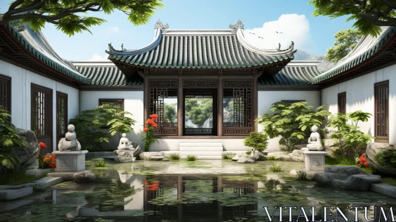 Tranquil Chinese Courtyard with Reflection Pool AI Image