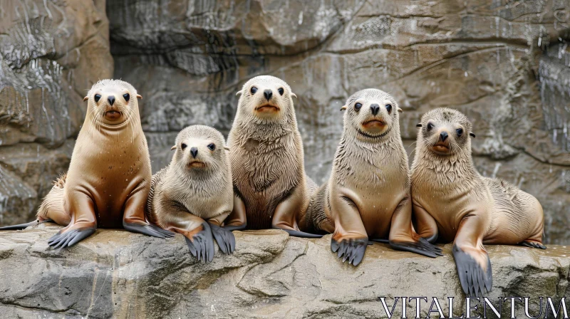 AI ART Young Fur Seals on Rock - Wildlife Encounter