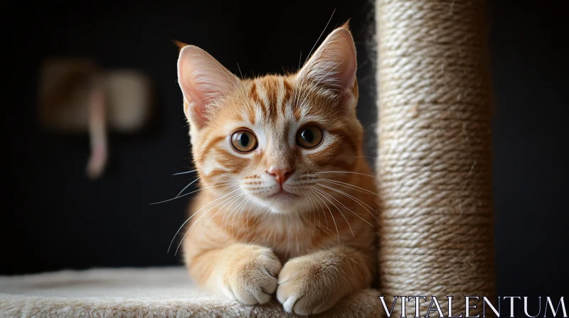 Close-Up of a Ginger Cat on a Scratching Post AI Image