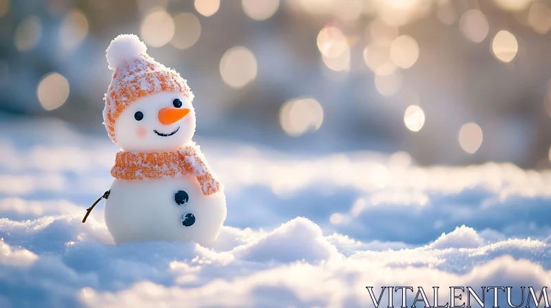 Snowman in Snow with Knit Hat and Scarf AI Image