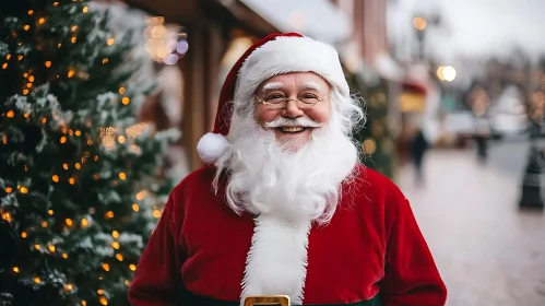 Smiling Santa Claus by Christmas Tree