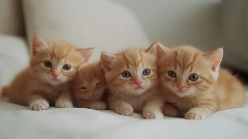 Cute Four Orange Tabby Kittens Resting