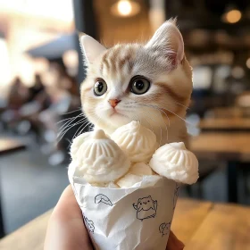 Charming Kitten in Whipped Cream Cone