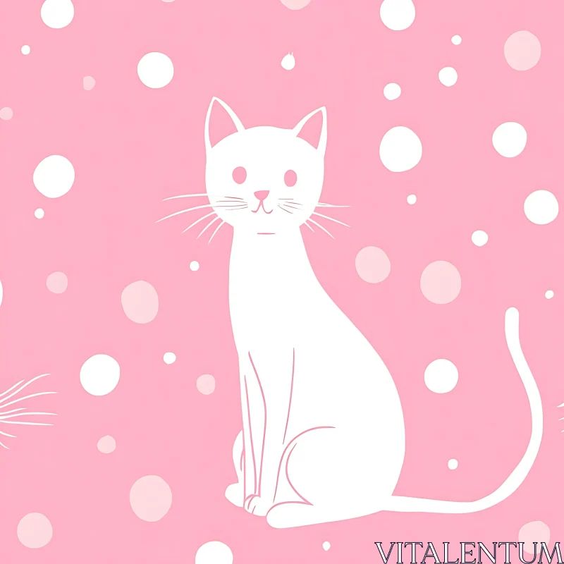 Whimsical White Cat on Pastel Pink AI Image