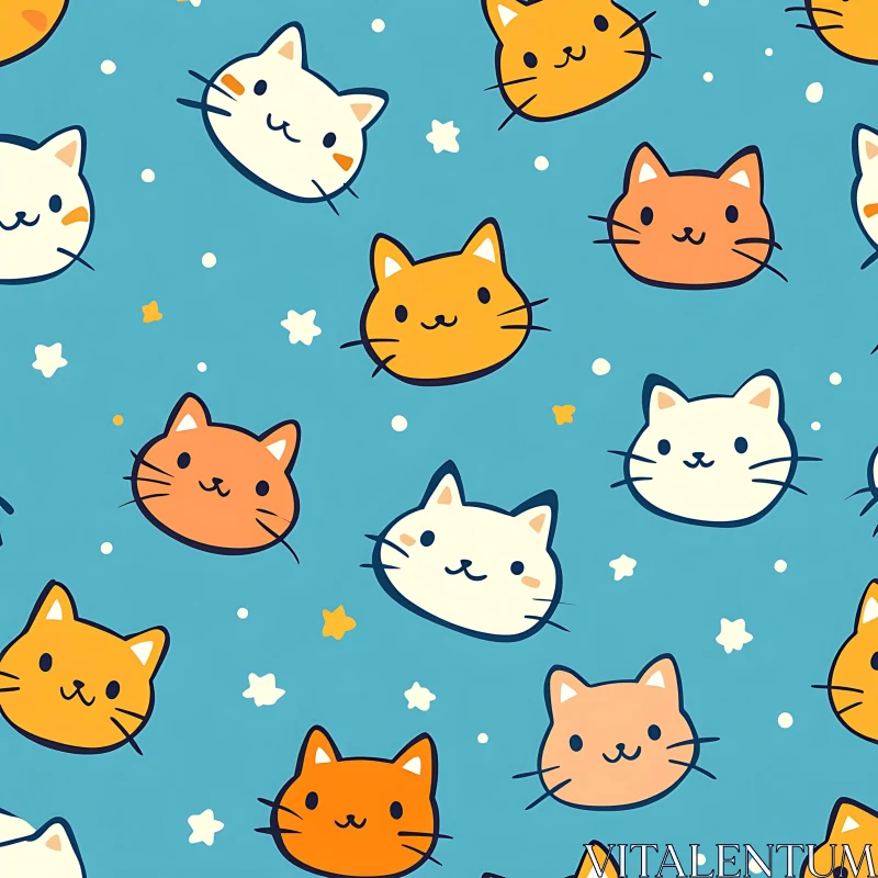 Adorable Cartoon Cat Faces Pattern AI Image