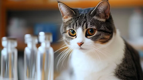 Curious Kitten with a Scientific Backdrop