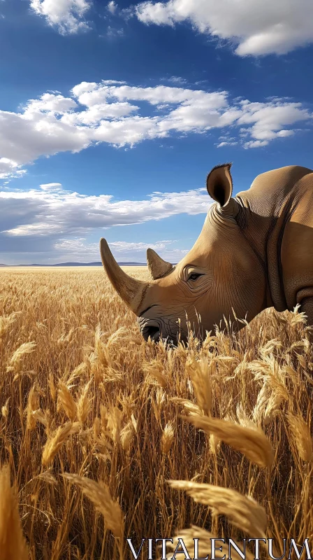 AI ART Rhinoceros Grazing in the Savannah