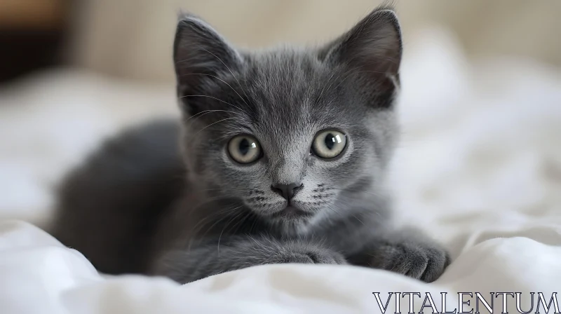 A Cute Gray Kitten on a White Surface AI Image