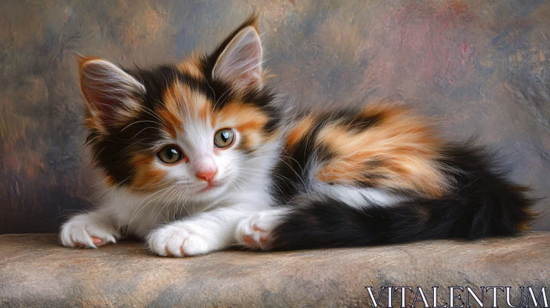 Charming Calico Kitten on Textured Surface AI Image