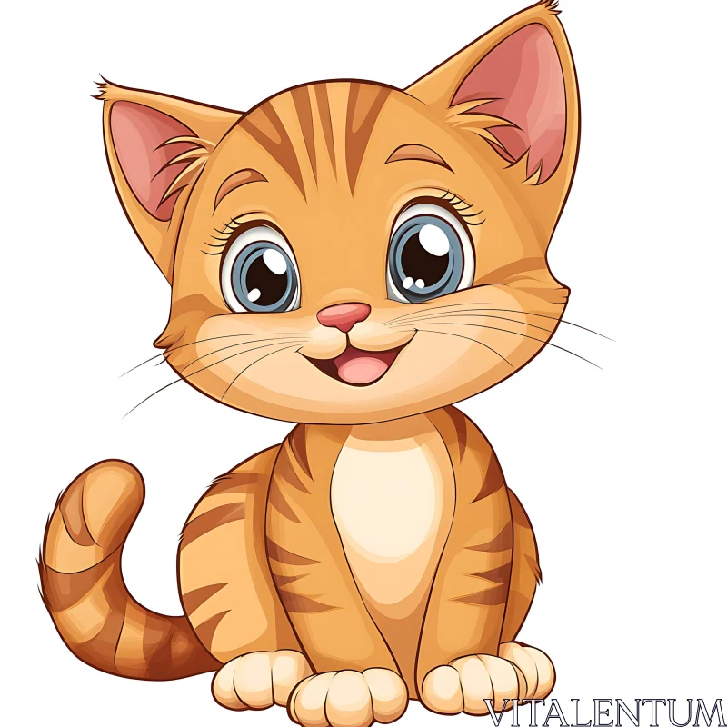 Cute Smiling Orange Tabby Cat with Blue Eyes AI Image