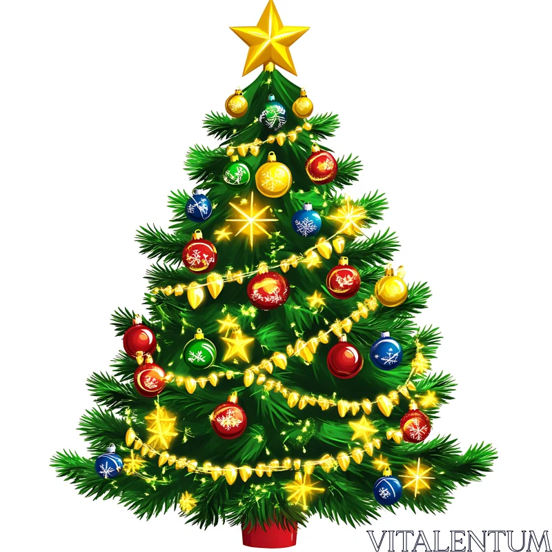 Festive Christmas Tree with Colorful Decorations AI Image