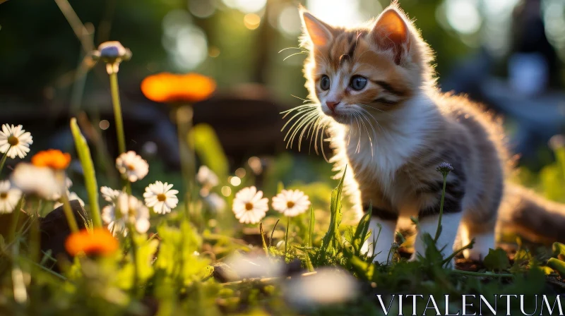 Adorable Kitten in Field of Flowers AI Image