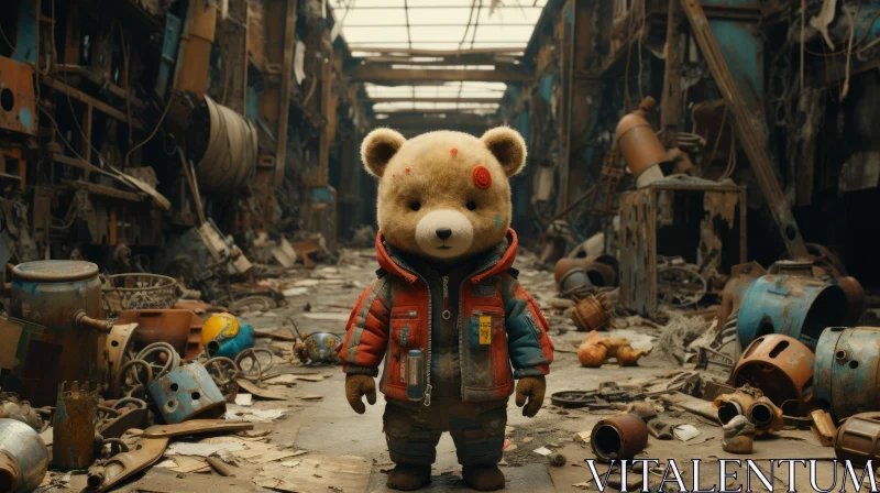Adventure of a Teddy Bear in an Abandoned Factory AI Image